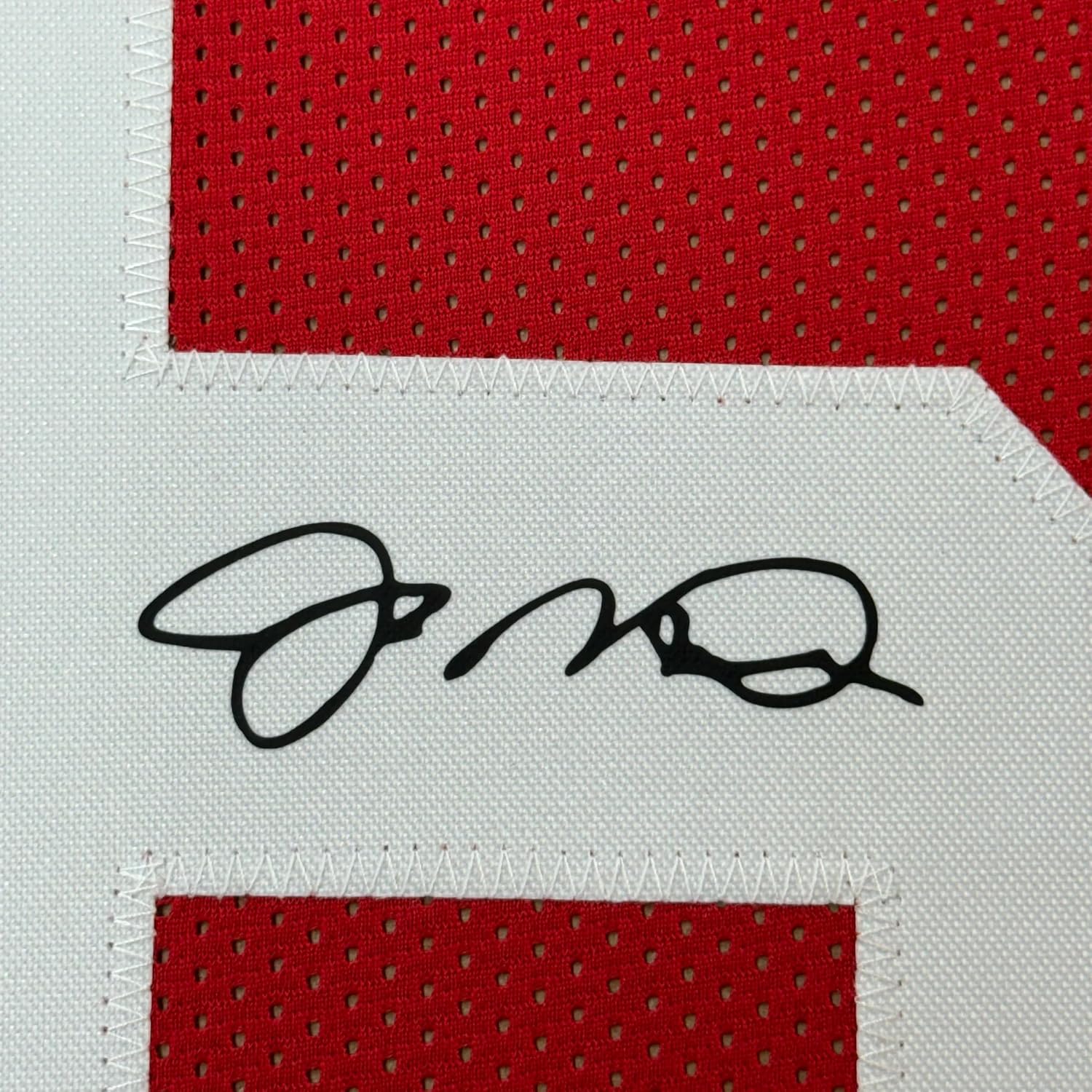 Framed Facsimile Autographed Joe Montana 35x39 San Francisco 49ers Red Reprint Laser Auto Football Jersey