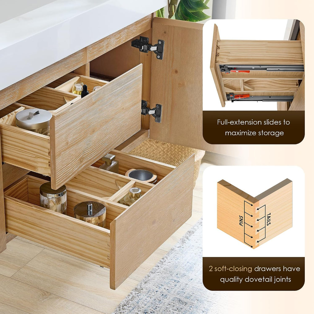 48 Inch Floating Sink Bathroom Vanity Wall Mount Single Vanities Overflow Mordern Large Storge Cabinet with Ceramic Countertop Double Soft Closing Drawers Pre-Assembled