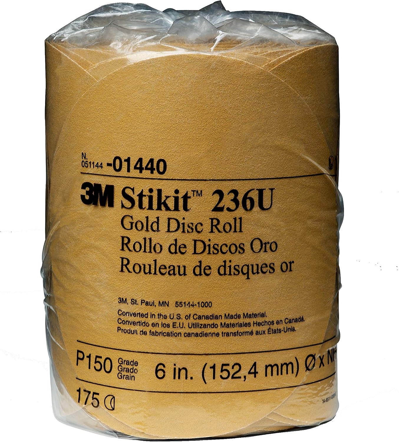 3M Stikit Gold Disc Roll, 01440, 6 in, P150, 175 discs per roll