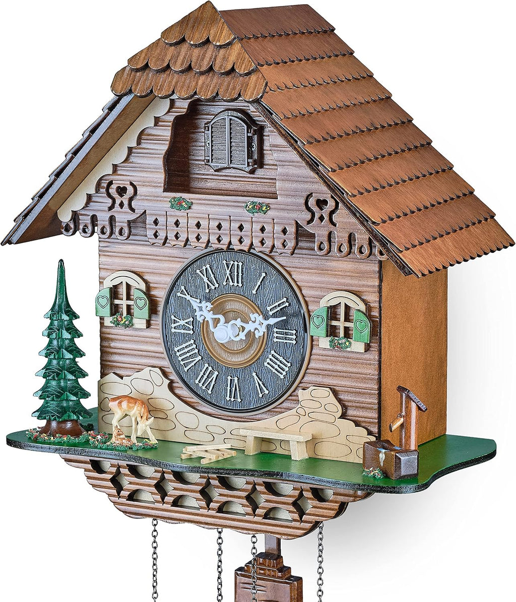 TIMEGEAR Cuckoo Wall Clock with Night Mode, Quartz Movement and Swinging Pendulum (The Farm)