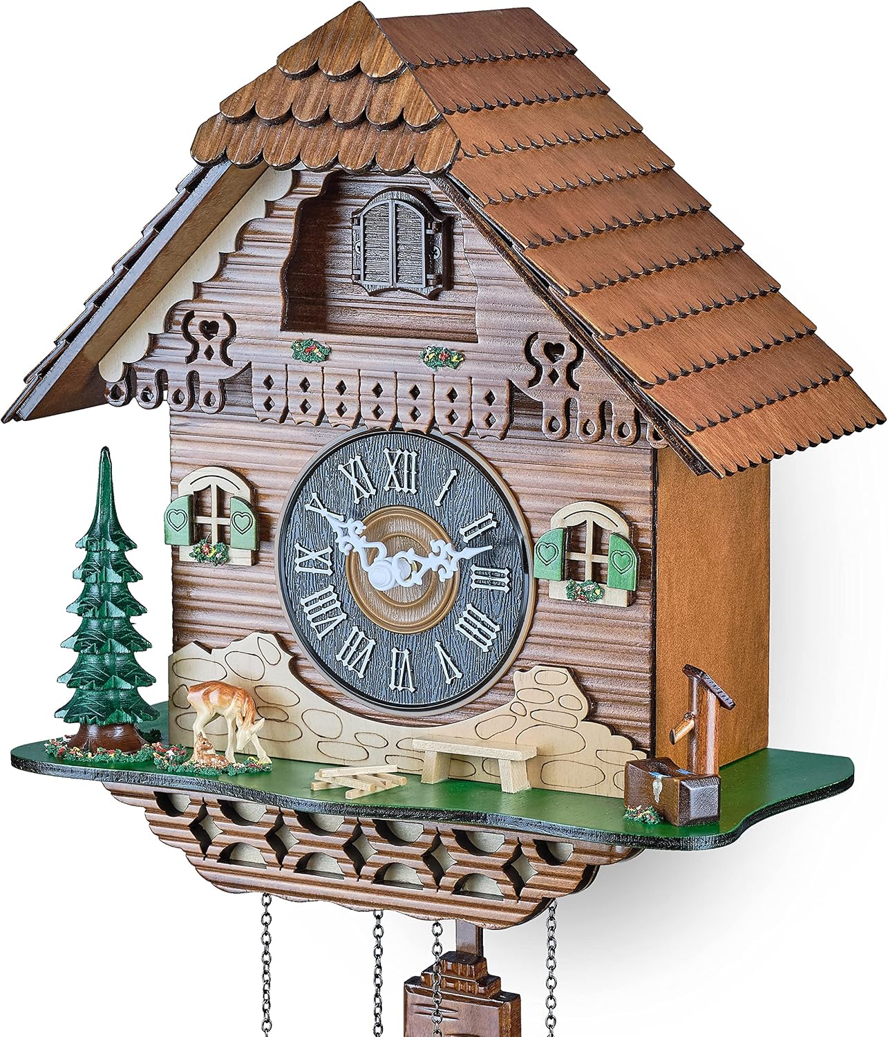 TIMEGEAR Cuckoo Wall Clock with Night Mode, Quartz Movement and Swinging Pendulum (The Farm)