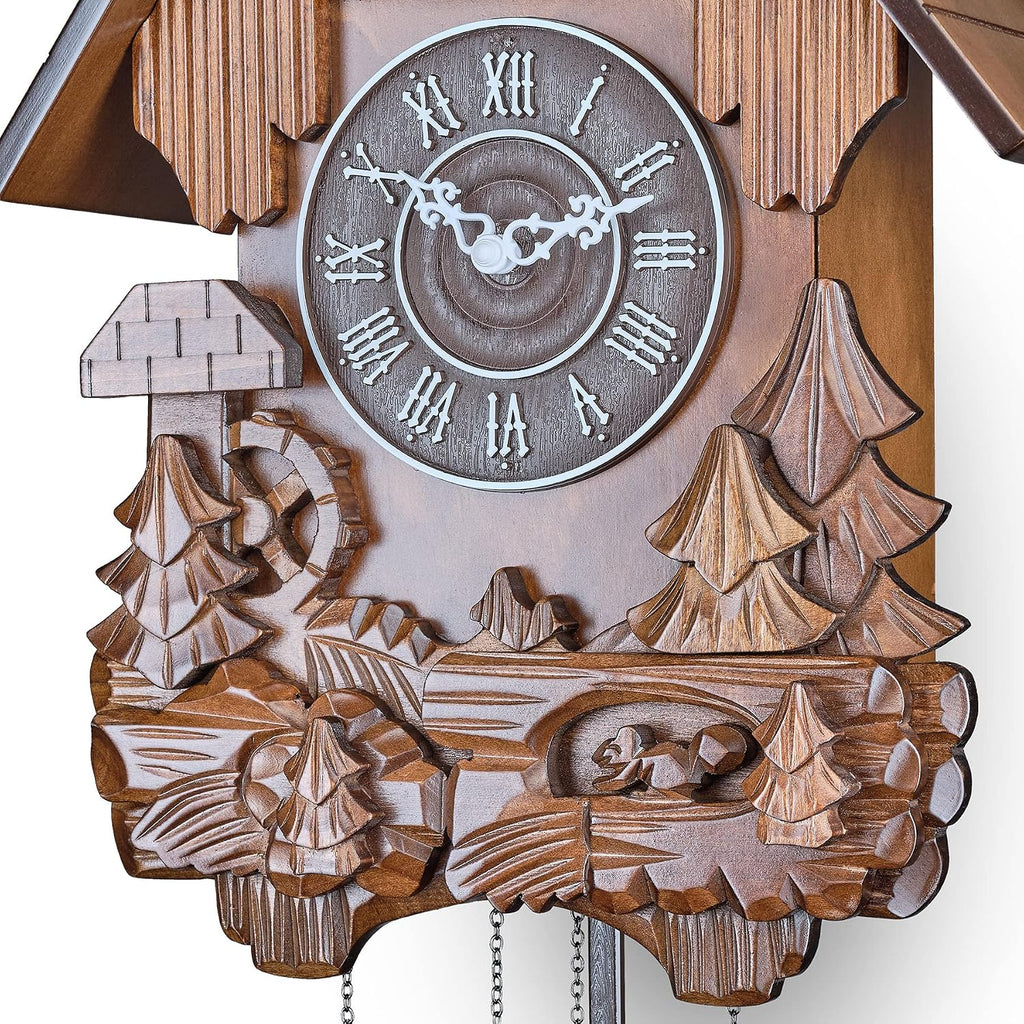 TIMEGEAR Cuckoo Clock with Automatic Night Mode, Swinging Pendulum and Quartz Movement (Brown)