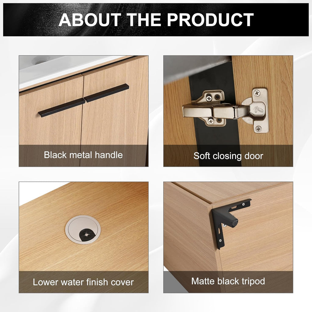 24 Inch Bathroom Vanity with Sink, Freestanding Single Sink Bathroom Vanity with Soft Closed Doors, Integrated Sink, Engineered Wood Bathroom Sink Vanity (Oak)