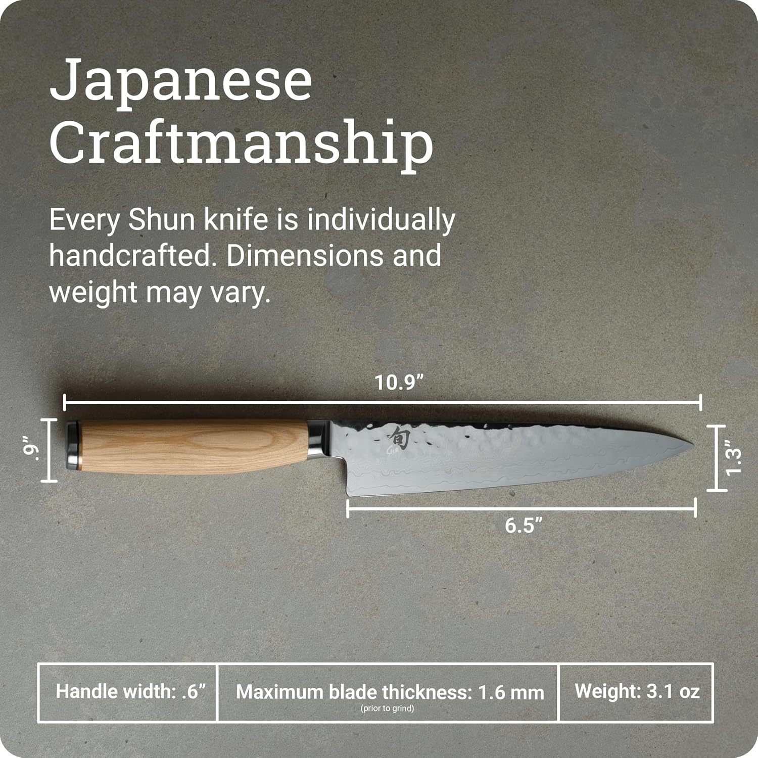 Shun Premier Blonde 6.5' Utility Knife, Handcrafted Japanese Knife, VG-MAX Core with Damascus Stainless Steel Cladding, Pakkawood Handle, Precision and Sharpness for Professional and Home Chefs