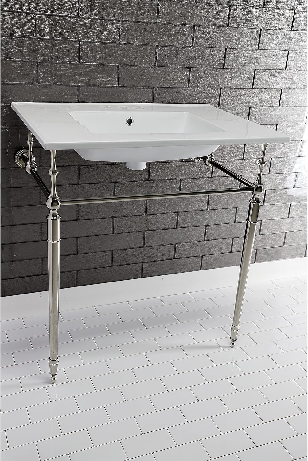 Kingston Brass LBT31227W34 Continental 31-Inch Ceramic Vanity Sink Top (4' Faucet Drillings) in White