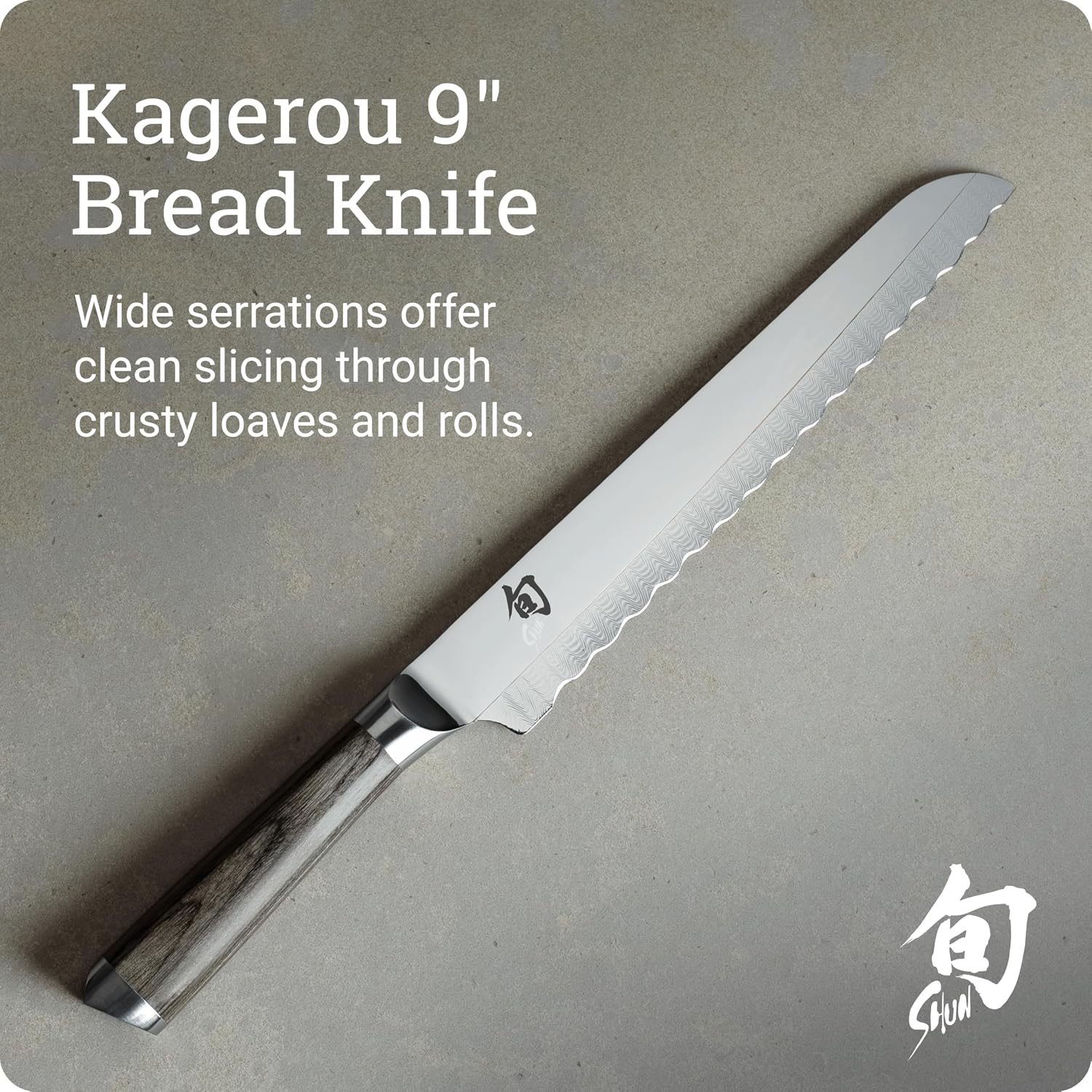 Shun Cutlery Kagerou Bread Knife 9 Inch, Long Sharp Serrations Glide Through Bread, Ideal for Cakes and Pastries, Authentic, Handcrafted, Japanese Serrated Kitchen Knife