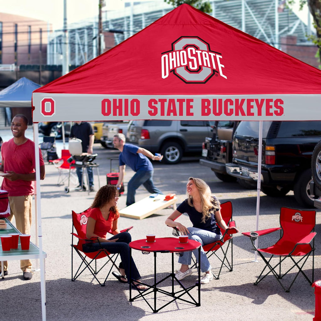 Logo Brands NCAA Ohio State Buckeyes Checkerboard Canopy Tailgate Tent - 9' x 9', Vented Roof, Adjustable Height, Wheeled Carrying Bag, Powder Coated Steel