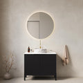 30' Black Bathroom Vanity with Round Ceramic Sink Freestanding Bathroom Vanities with 2 Fluted Doors and Sintered Stone Counter Top,Modern Wooden Bathroom Storage Cabinet Set with Soft Close System