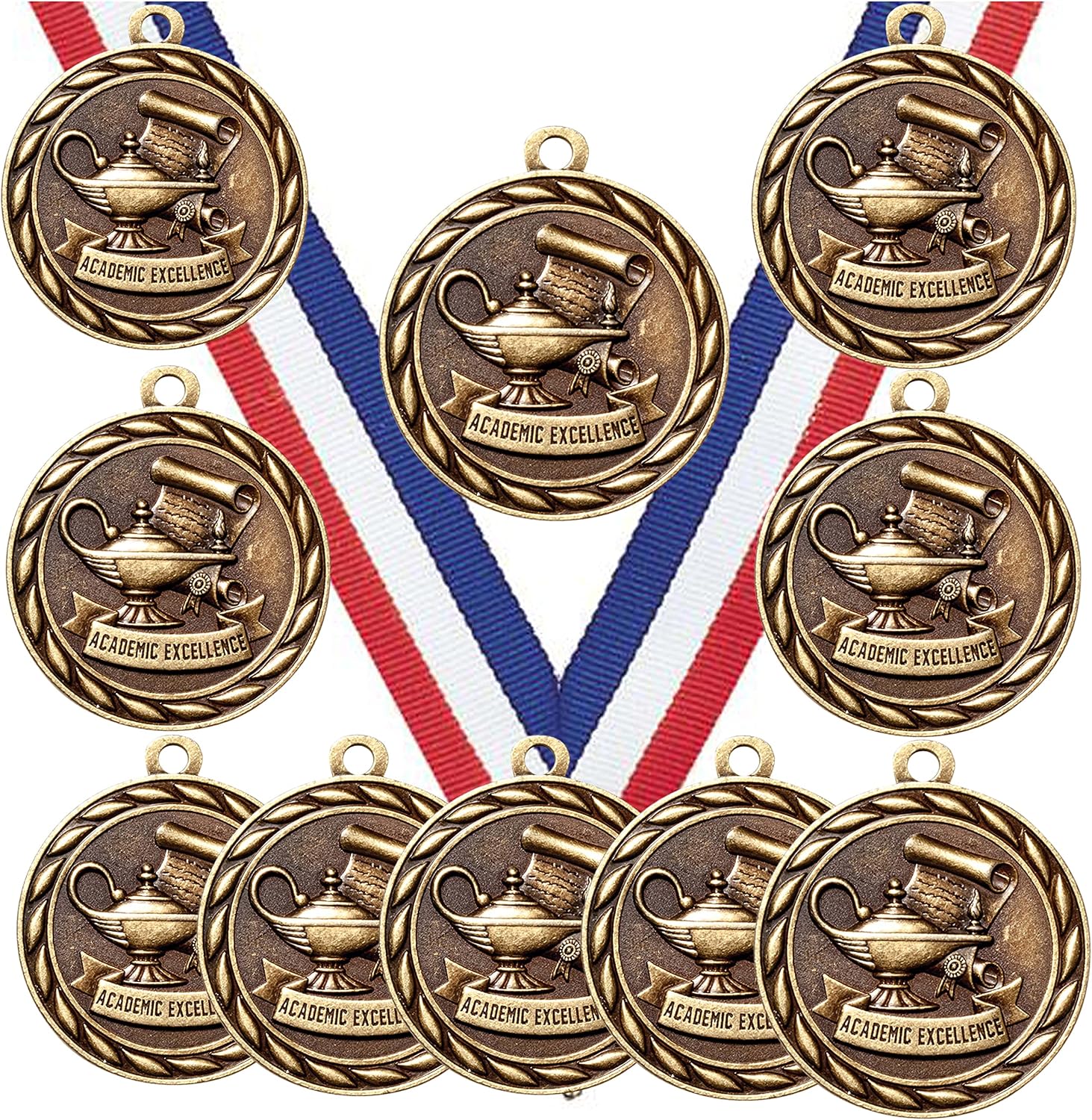 50 Pack of Academic Excellence Gold Medals Trophy Award with Neck Ribbons MA